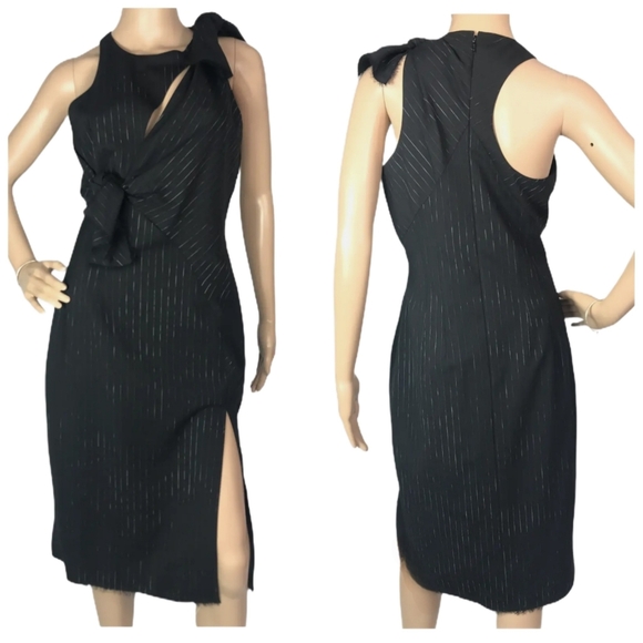 Authentic Versace Runway Pinstripe Cutout Side Slit Asymmetrical Dress - Picture 6 of 11